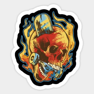 Skull Skater on Fire for Skateboard Skating Skate Sticker